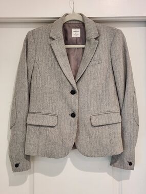 GAP The Academy Blazer Women's Light Gray Herringbone Blazer Red Accents